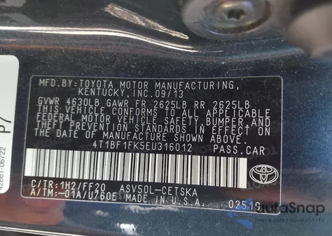 2014 Toyota Camry Se z USA, uszkodzony, nr VIN 4T1BF1FK5EU316012